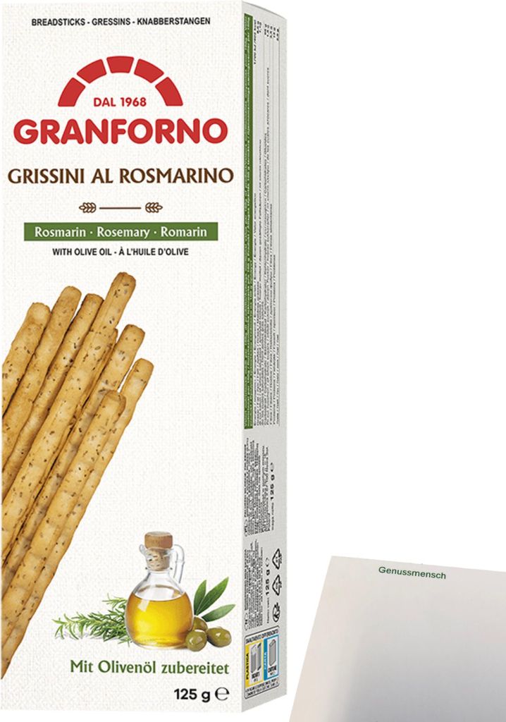 Knusprige Grissini Rosmarin mit Olivenölrezeptur (125g Packung) + usy Block