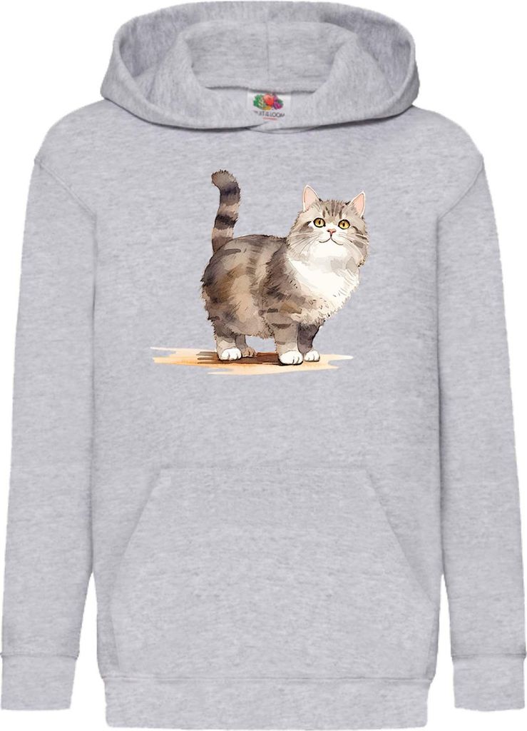 Kinder Kapuzenpullover Funny Cats Breeds Munchkin Cat 026, 7-8 Jahr - 128 / Grau