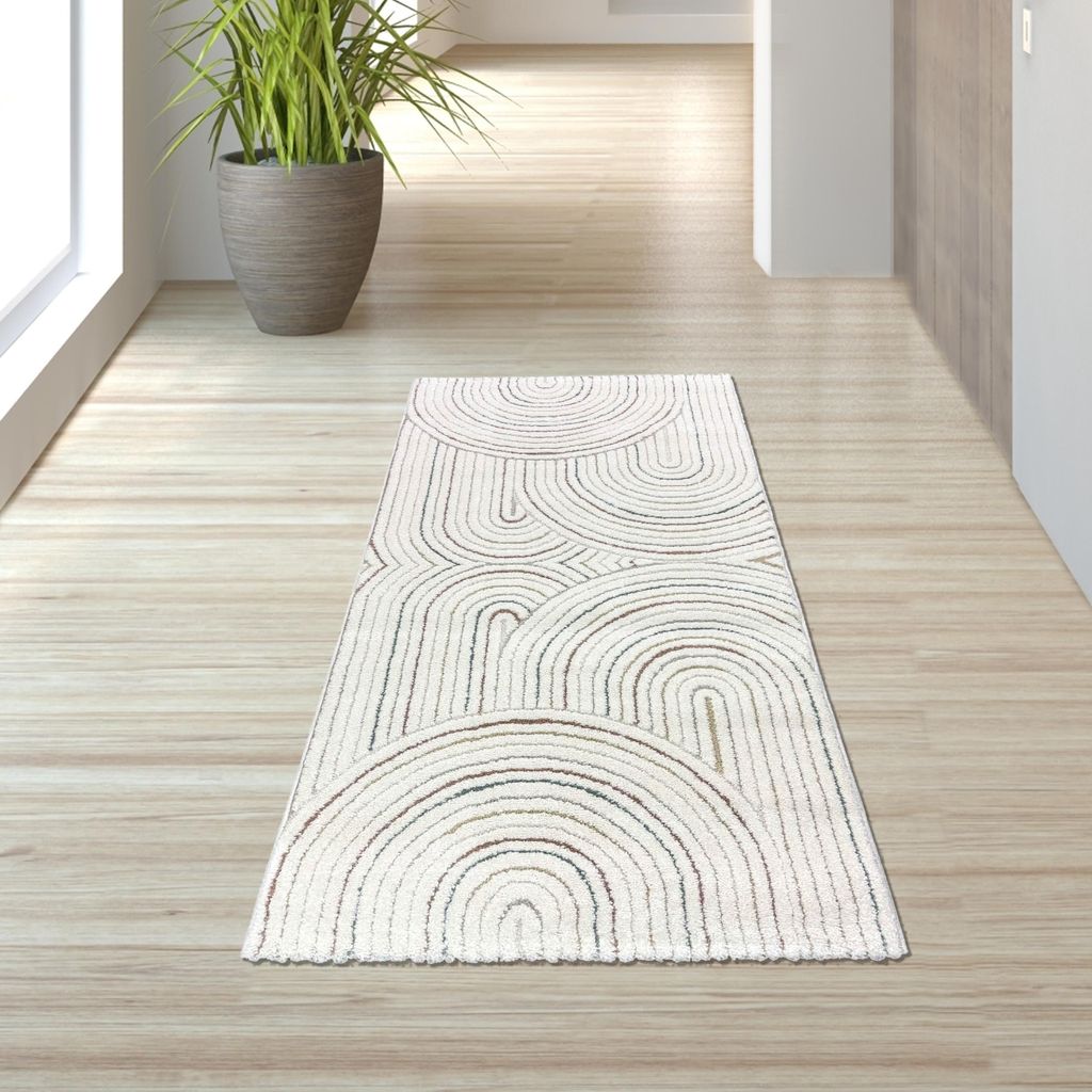 Moderner Teppich mit Bogenmuster in Beige und bunten Akzenten Größe - 80 x 150 cm
