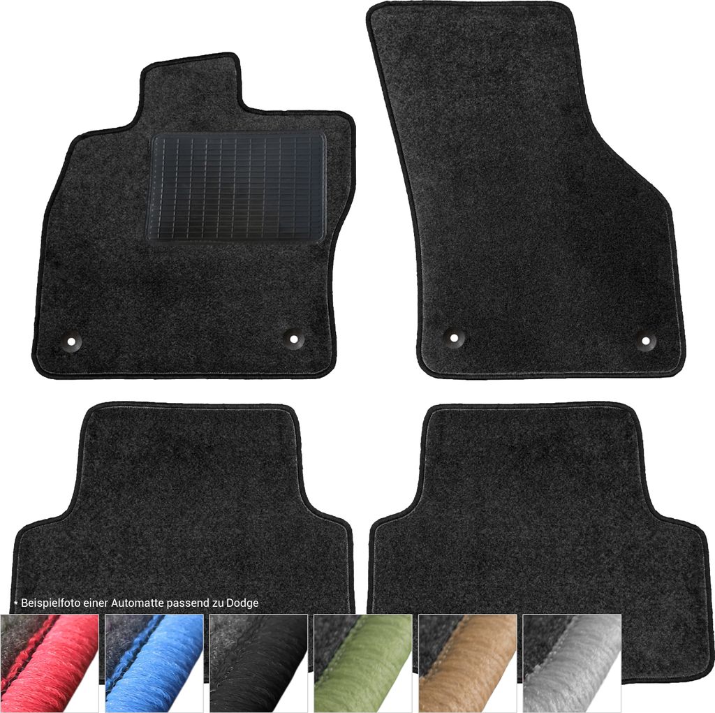 Fußmatten Auto Velours Autoteppiche Schwarz Automatten Set 4-teilig passend für Dodge Caliber Jeep Compass I ab 2007 (Schwarze - Ziernähte)
