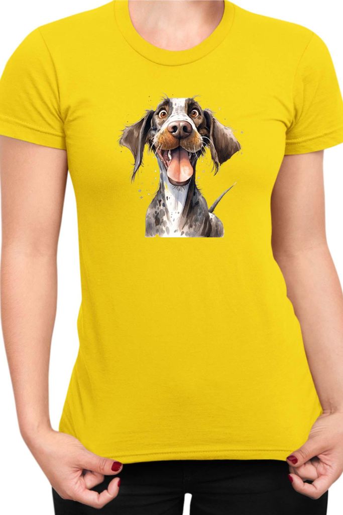 Damen T-Shirt Funny Dogs Breeds German Pointer Dog Breed, Lady XL / Gelb