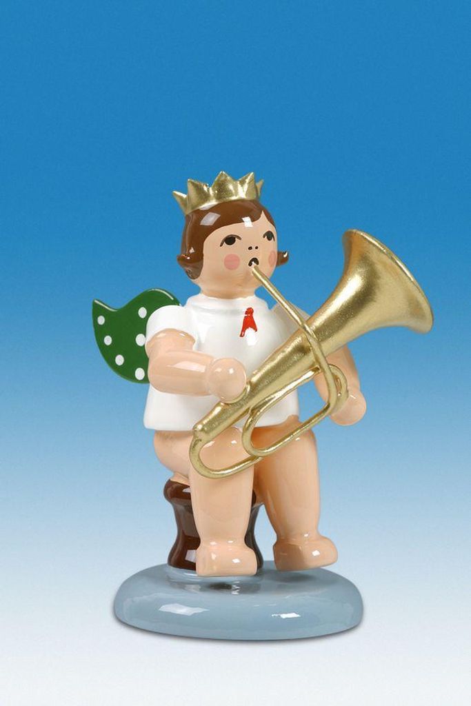 Holzfigur Engel sitzend mit Tuba ohne Krone Höhe 6cm NEU