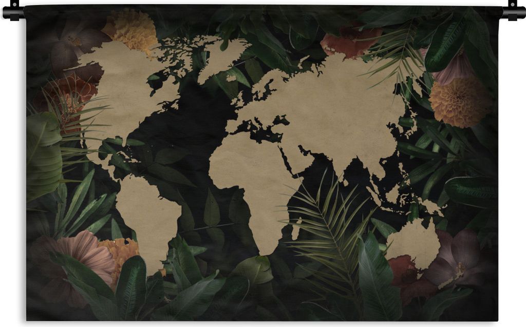 MuchoWow Wandteppich Wandbehang Weltkarte - Pflanzen - Blumen 150x100 cm Tapisserie Dekoration Wandtuch - Waschbar - Tapisserien - Wand-Decke
