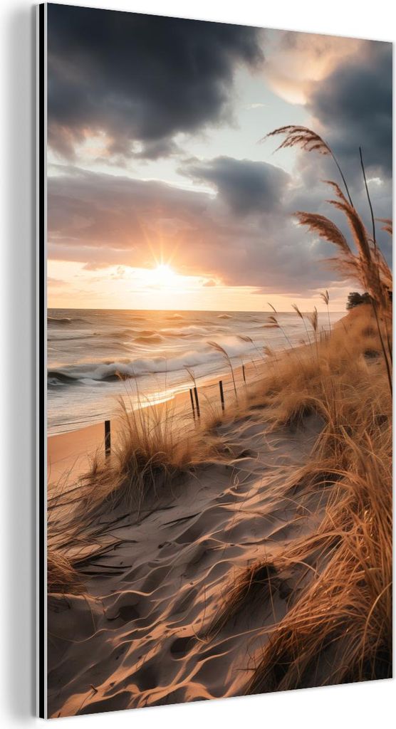 MuchoWow Wanddekoration Metall Metallbild Wandkunst 80x120 cm Strand - Dünen - Meer - Sand - Hochgras MuchoWow Aluminium Gemälde - Bilder