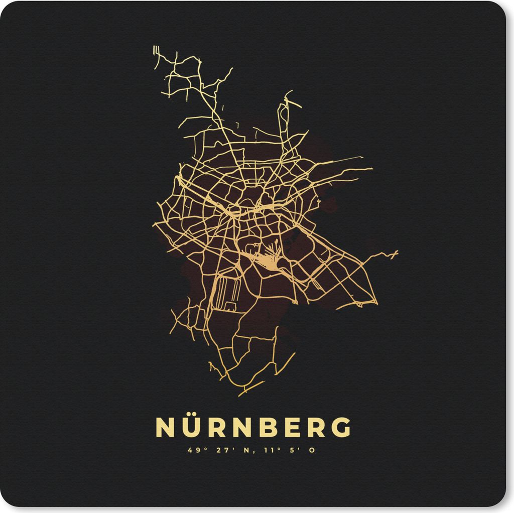 MuchoWow Mauspad Mousepad Gold - Stadtplan - Nürnberg - Karte 20x20 cm - Mousepads - Maus Mat - Pad - Mausunterlage - Desk Mat - Bureauartikeln