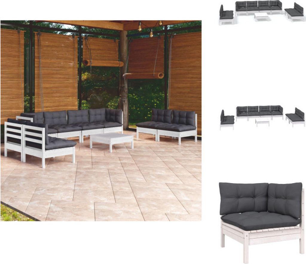 vidaXL 9-tlg. Garten-Lounge-Set mit Kissen Kiefer Massivholz - Gartenmöbel-Sets