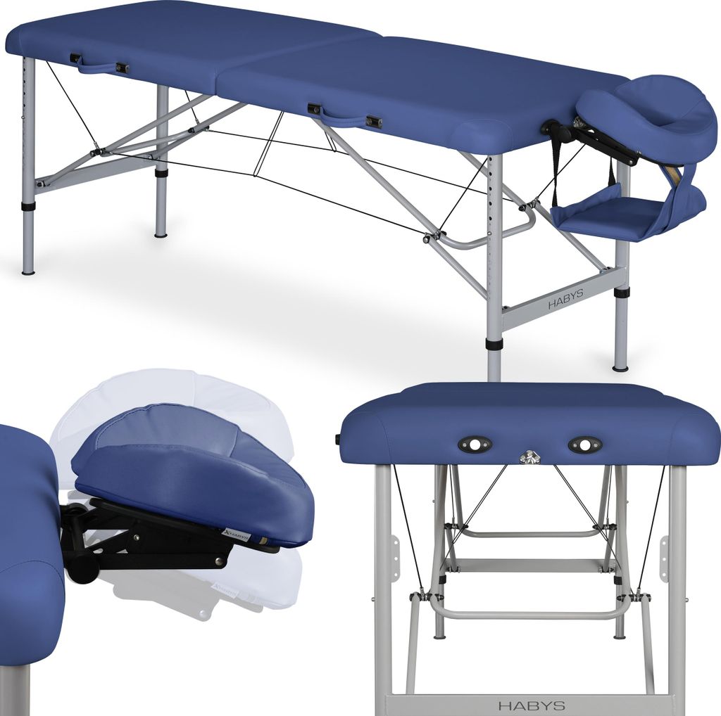 Habys, Aero 2 Zonen Aluminium Massageliege | Massagetisch, Massagebank | Höhenverstellbar Tragebares Klappbar Kopfstütze | 165x60 cm | Marineblau
