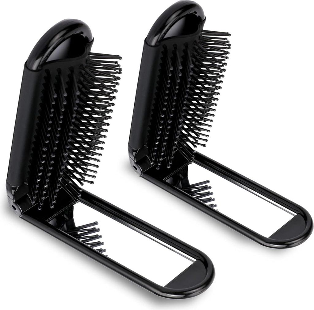 Klappbare Haarbürste mit Spiegel, 2 Stück, kompakte Massagebürste im Reiseformat, Nasshaarbürste - für Damen und Herren.