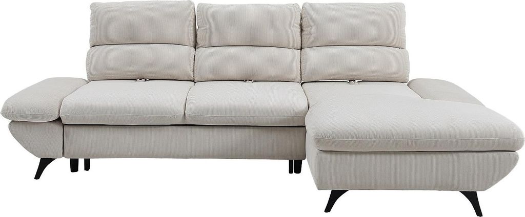 Eckschlafsofa mit verschiebbarer Rückenlehne aus beigem Cord LIORI