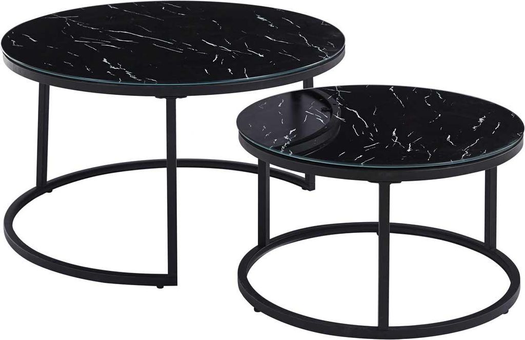 Couchtisch-Set Boston Nachbildung Marmor Schwarz