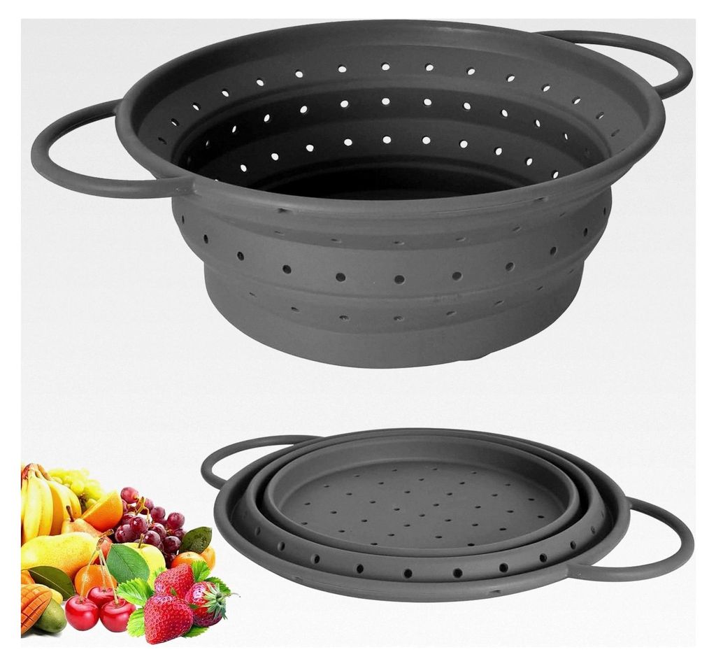 Faltbares Silikon-Sieb 2er Set - Küchensieb mit Griffen, BPA-frei, Abtropfsieb für Obst/Gemüse/Nudeln, Zusammenklappbares Nudelsieb für Camping...
