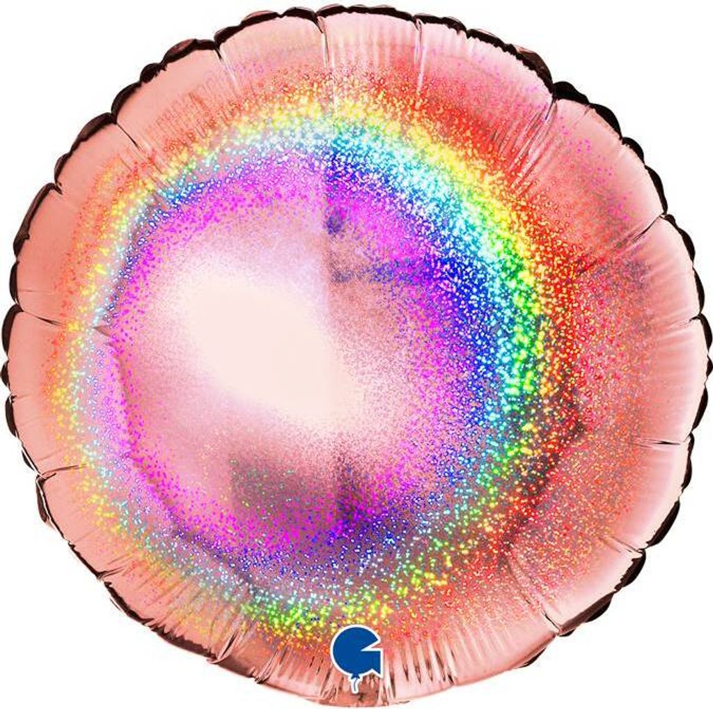 Aufblasbarer Rundballon 46cm holografisch mit Glitzer Hellrosa