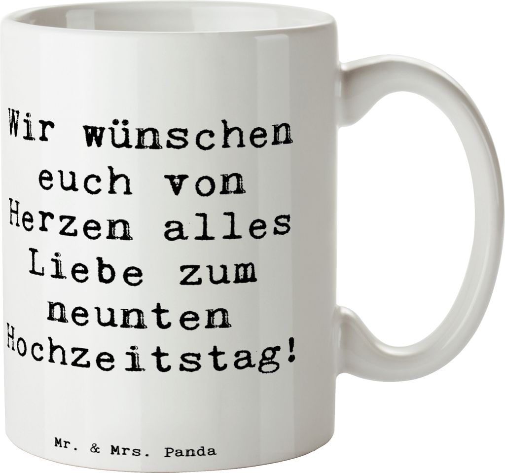 Mr. & Mrs. Panda Trinkbecher Spruch 9. Hochzeitstag Keramikhochzeit - Weiß - Geschenk, neunter, Kaffeetasse, Becher, Tasse, Teetasse, Beziehung, b...
