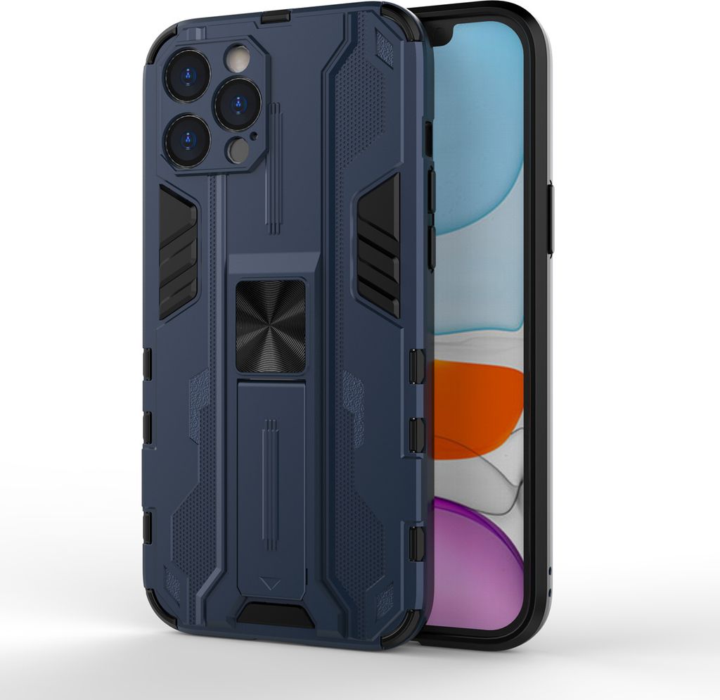 iPhone 12 Pro Hülle, Dual Layer PC TPU Bumper Stoßfest Ständer Schutzhülle für iPhone 12 Pro Blau