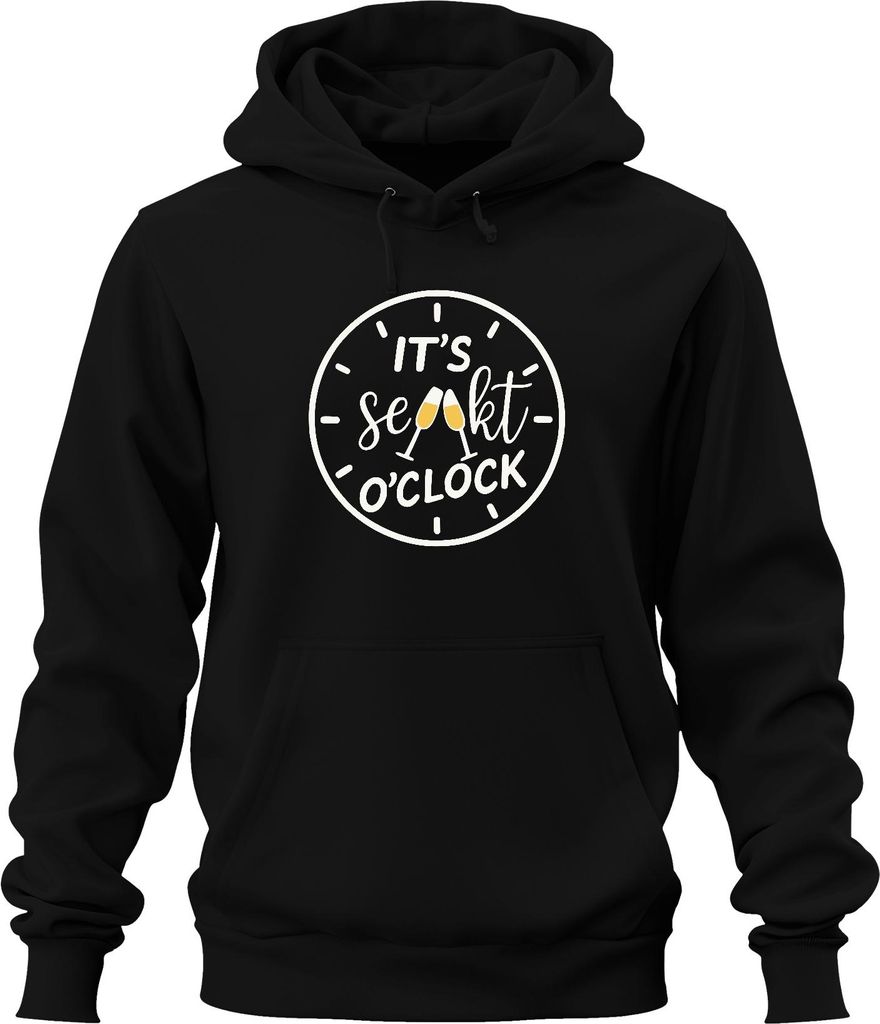 It's Sekt o'clock Sektzeit Sekt Uhr Champagner Party Prosecco Uni Hoodie Kapuzenpullover, Schwarz, XL