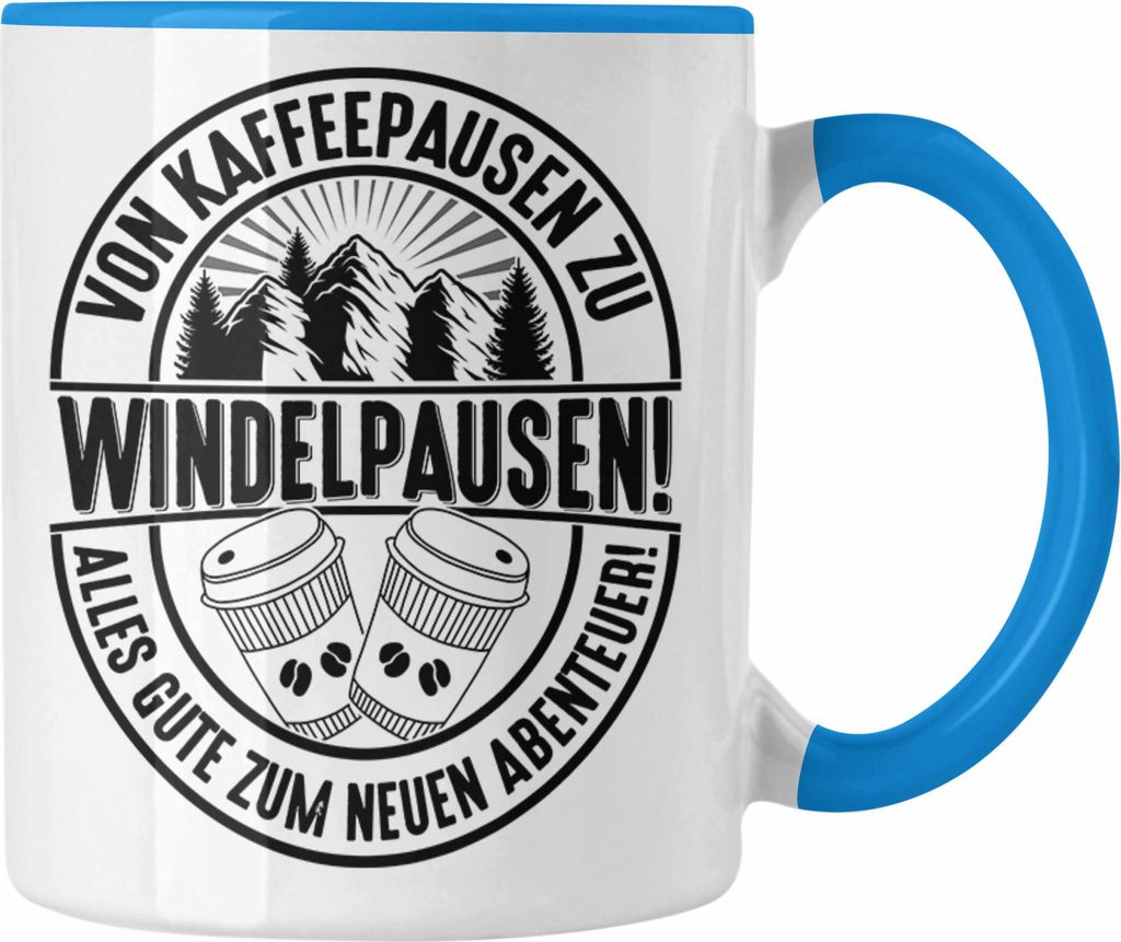 Trendation - Mutterschutz Tasse Geschenk Abschied Mutterschutz Kaffeetasse Kollegin Wird Mama Von Kaffeepausen Zu Windelpausen (Blau)