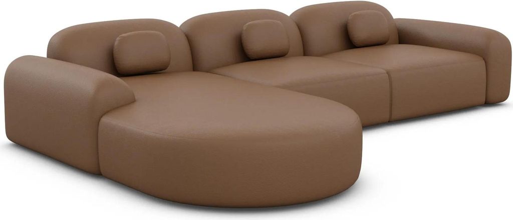 Kunstleder L-Form Rund Sofa Nuvia Braun Links