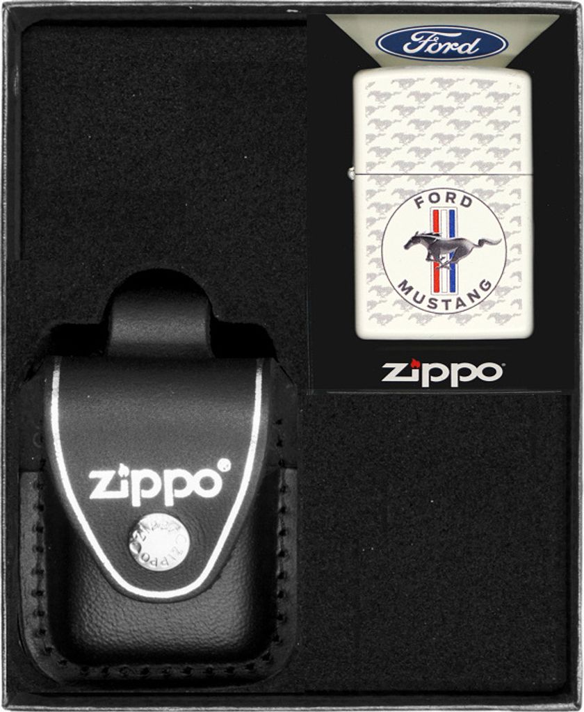 Feuerzeug-Set ZIPPO FORD MUSTANG HORSE & BARS DESIGN Geschenk No3