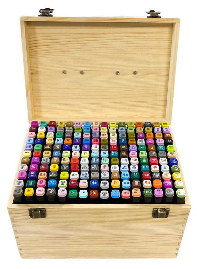 Twee-eindige alcoholmarker set in houten doos, 176 stuks Productafbeelding 