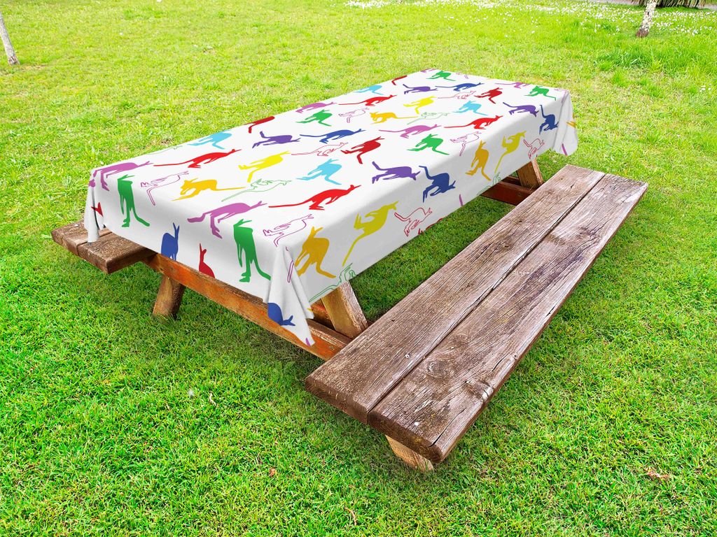 ABAKUHAUS Känguru Tischdecke Outdoor, Wildlife Konzept der Leuchtende Farbe Hand gezeichnete Tierfiguren in zufälliger Reihenfolge, Mehrfarbig, 1...