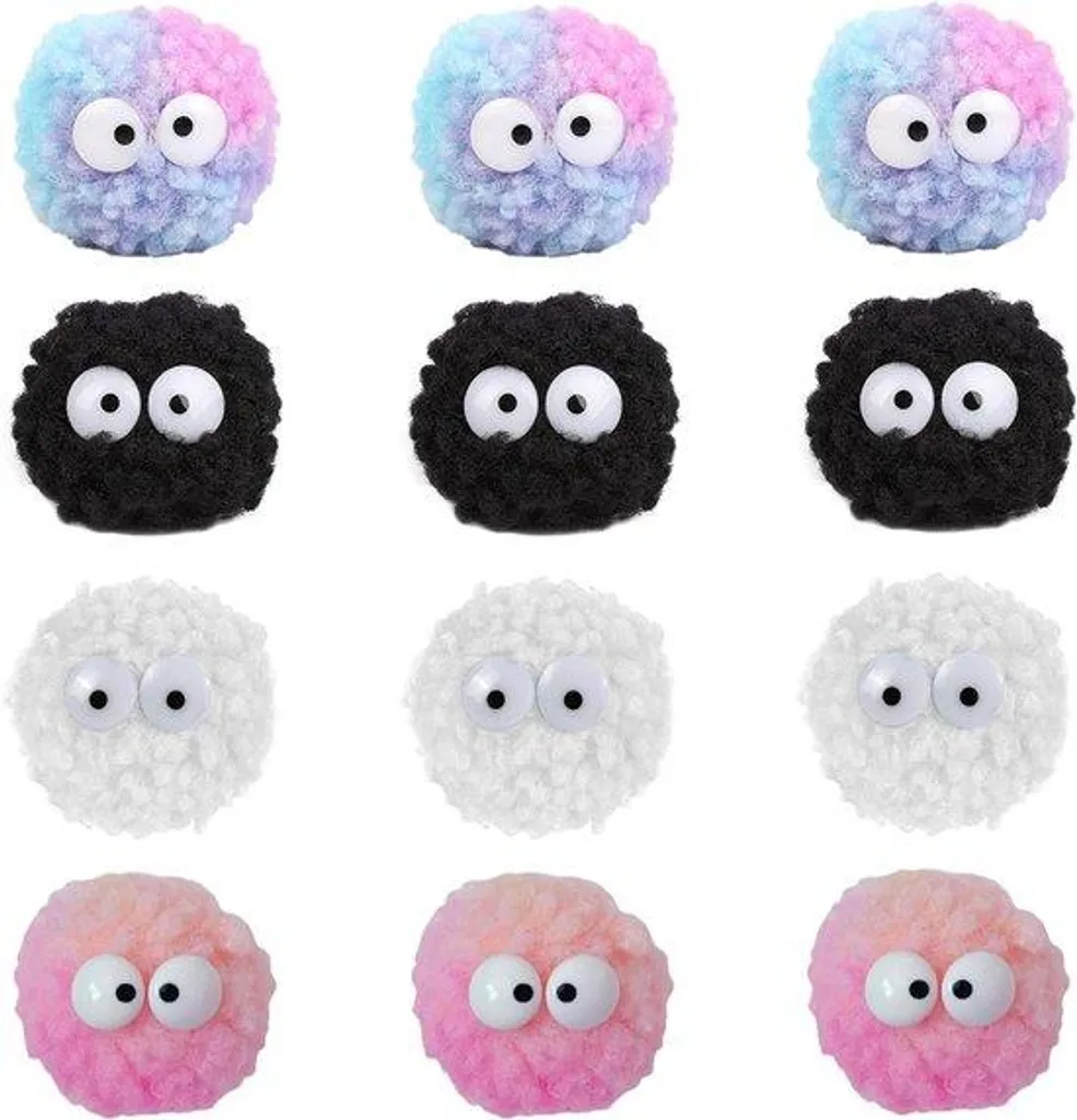 Porte-clés à pompons colorés avec anneaux robustes lot de 12 unités