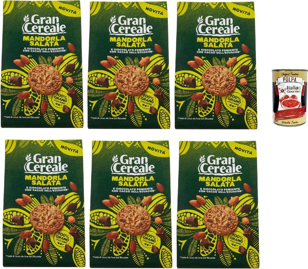 Gran Cereale, Biscotti con Mandorla Salata e Cioccolato Fondente con Fave dell'Ecuador, Kekse mit Gesalzener Mandel und dunkle Schokolade 6x 280g +...