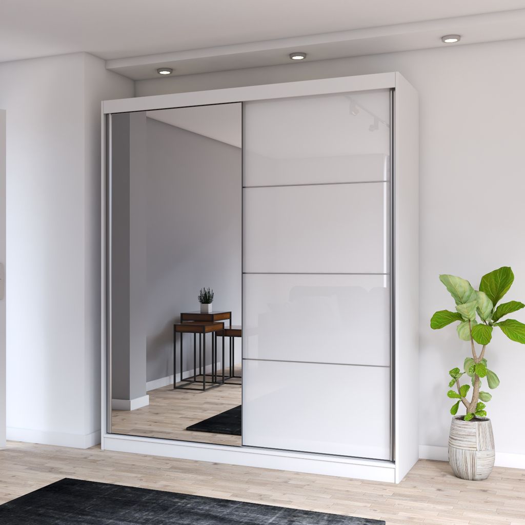 Armoire à portes coulissantes Armoire 203cm blanc/blanc Image du produit 