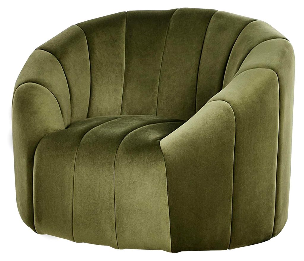 Sessel Samt grün oval Muschelform niedrige Rückenlehne