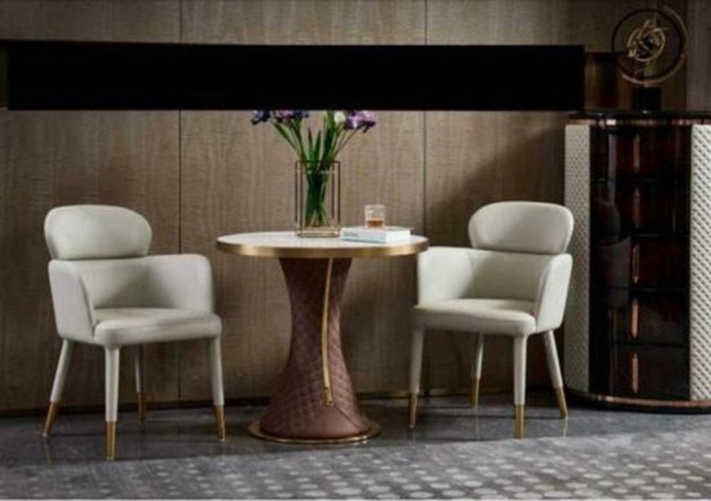 Sessel Leder Weiß Modern Möbel Lehnstuhl Design Möbel Luxus Edelstahl Wohnzimmer