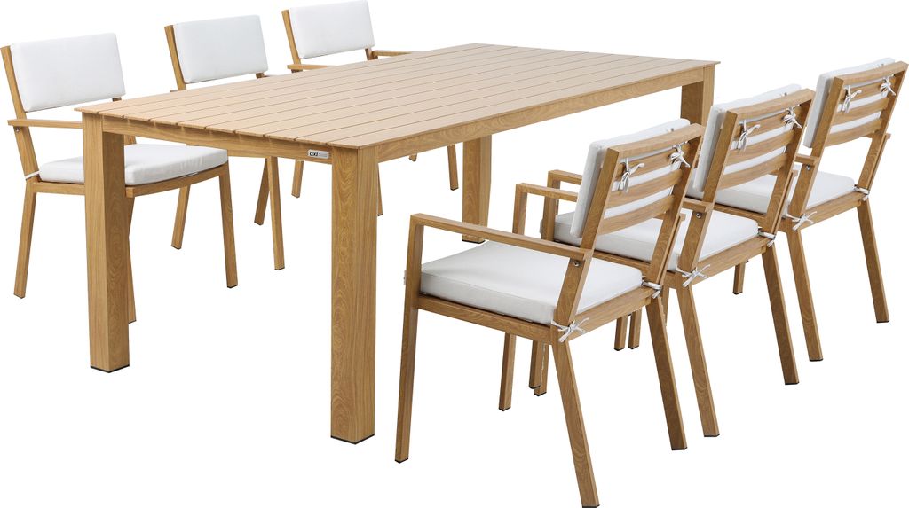 AXI Jada Gartenset mit 6 Stühlen in Holz Look / Beige für 6 Personen | Sitzgruppe / Gartenmöbel aus Aluminium / Polyester | Esstisch für Drauß...