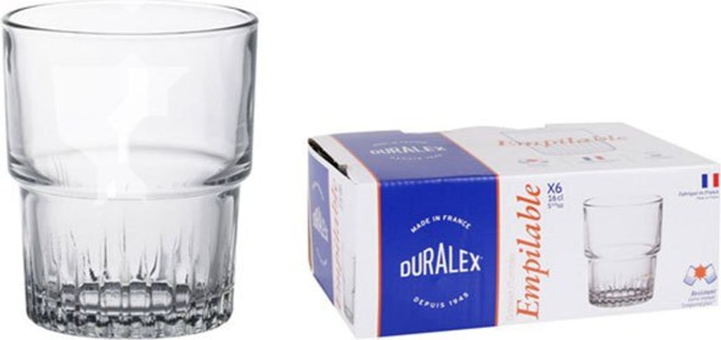 Duralex Set 6 Transparente Gläser 16cl Stapelbar Produktbild 