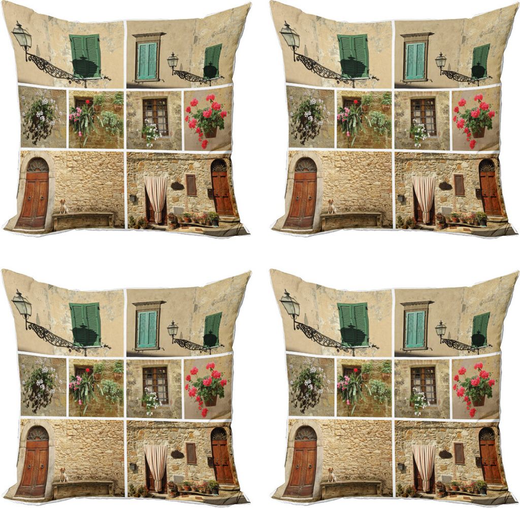 ABAKUHAUS Italienisch Kissenbezug Set (4 Stück), Italienisch Steinhäuser, Moderner Doppelseitiger Digitaldruck, 50 cm x 50 cm, Mehrfarbig