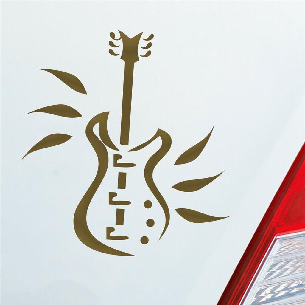 Auto Aufkleber Gitarre E-Gitarre Instrument Metal Rock 10x9 cm Gold Sticker Heckscheibenaufkleber