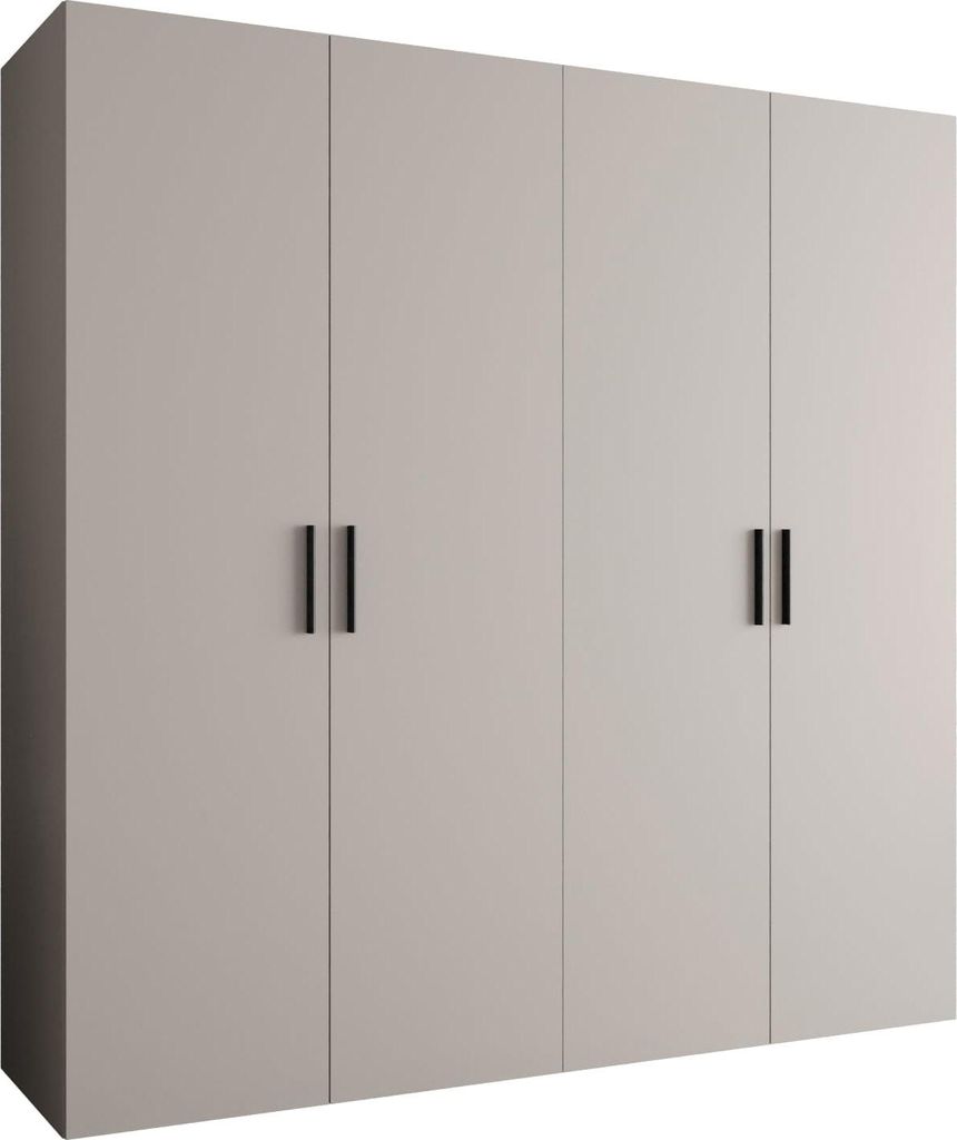 MEBLE KRYSPOL Schrank 200x202x52 cm mit Kleiderstange, 4xTür, BARI, Kaschmir, Griff Schwarz