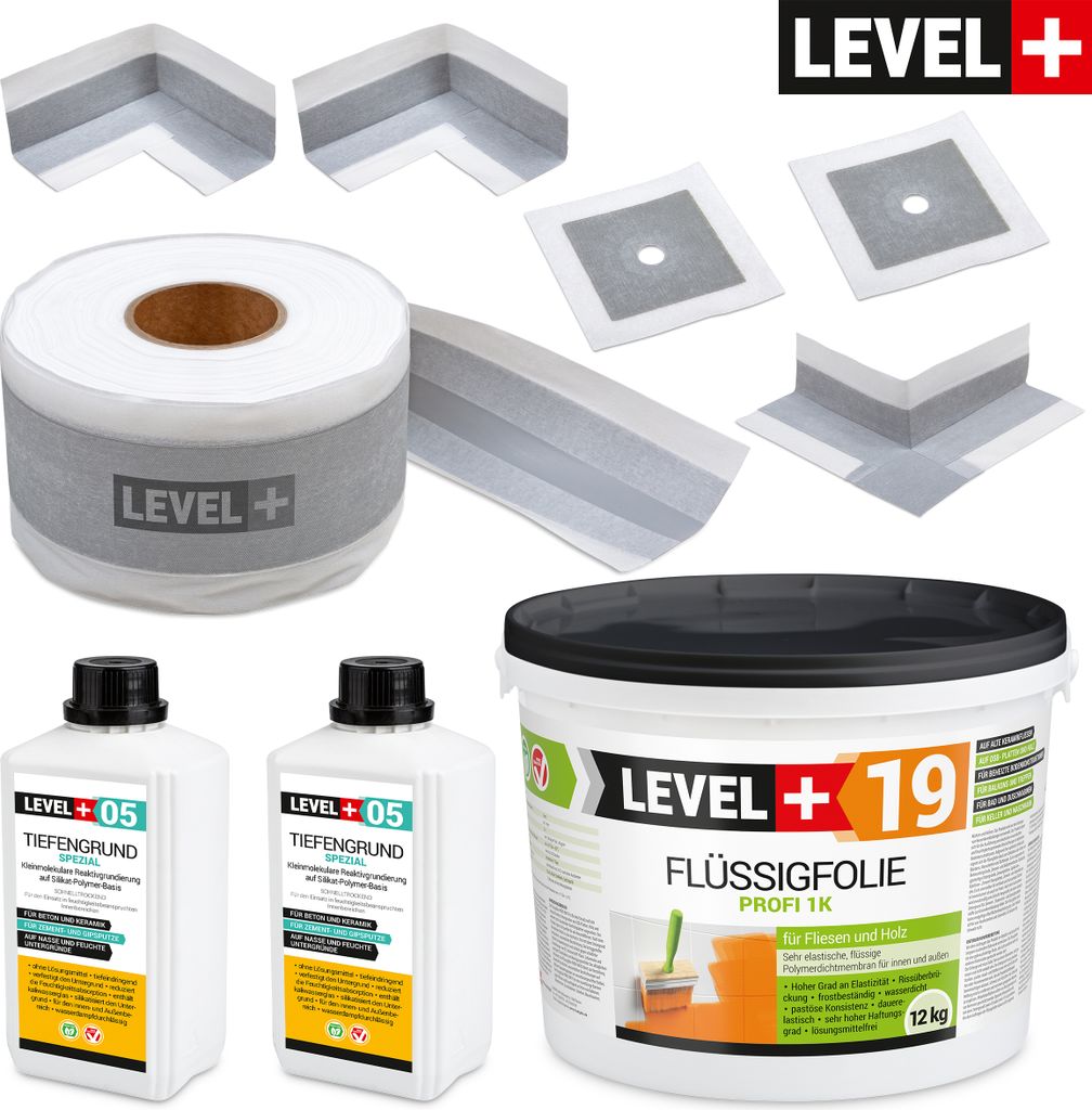 Dichtset Innen Außen Abdichtung-Set SET522 Flüssigfolie 12kg Auf Holz Fliesen OSB Wasserdicht Dichtband 120/70mm Ausdehnbar