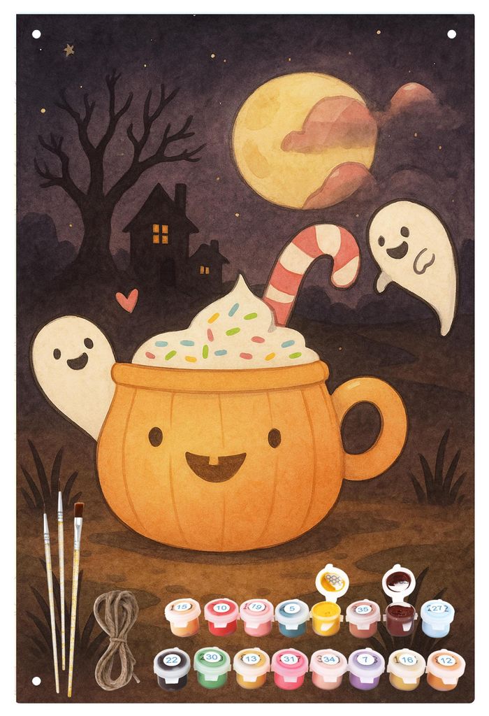 Mr. & Mrs. Panda Malen nach Zahlen Kaffee Gespenst Design - Weiß - Geschenk, set, Pumpkin Spiced Latte, Halloween, Deko, Metallplatte, Schenken, T...