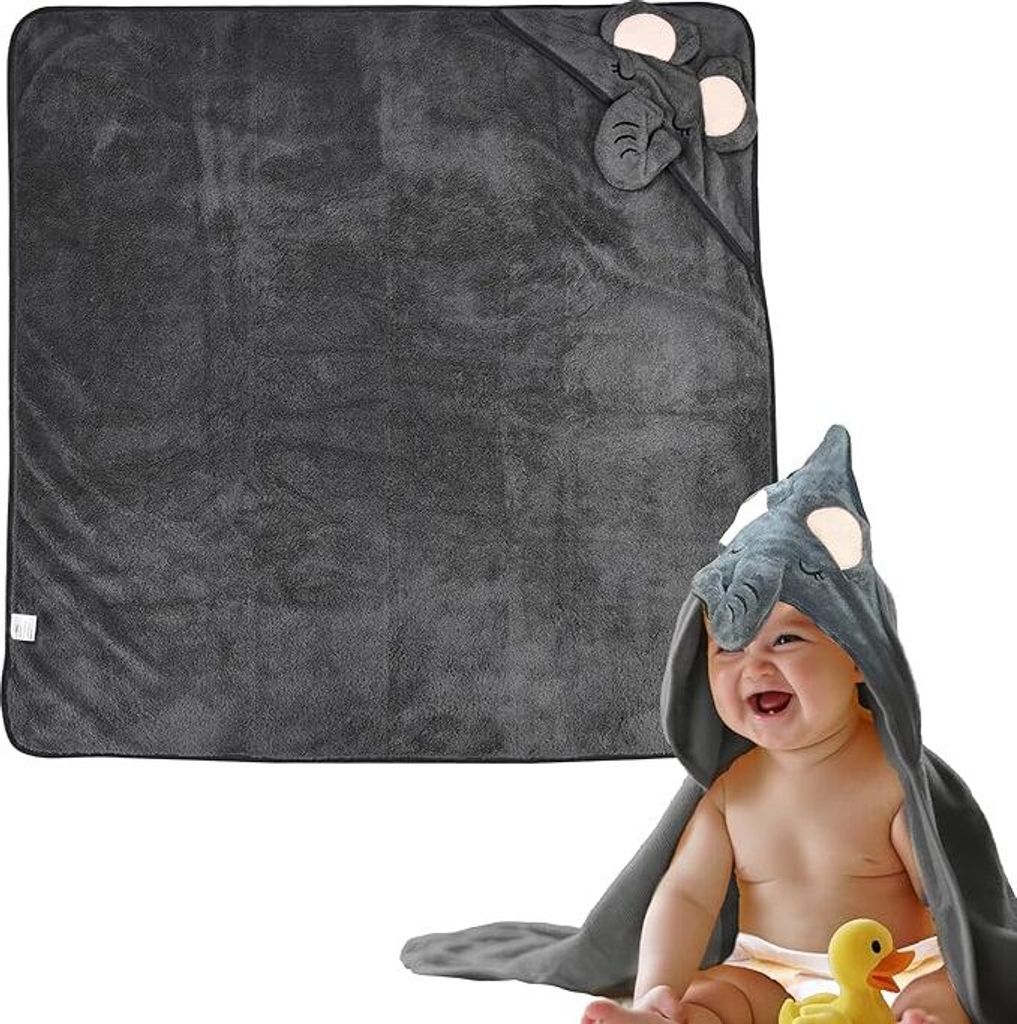 Baby Kapuzenbadetuch Niedliches Elefantenmotiv Grau Produktbild 