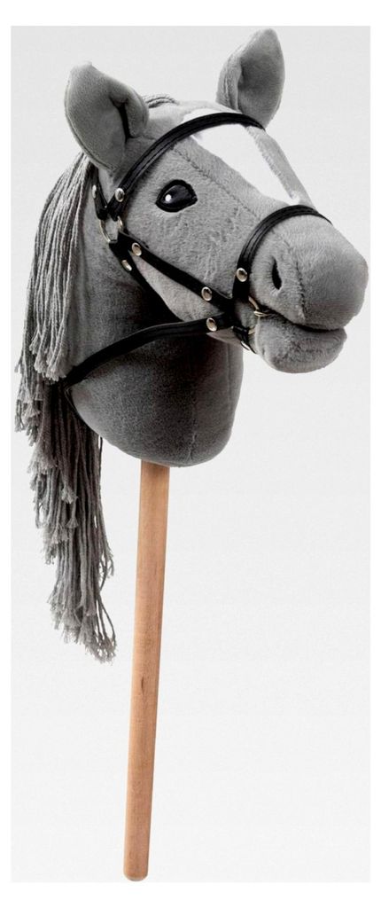 Hobby Horse Pferd Smokey mit Trense und Aufbewahrungsbeutel, Steckenpferd, Spielpferd, weicher Plüsch, Größe A4 (Grau)