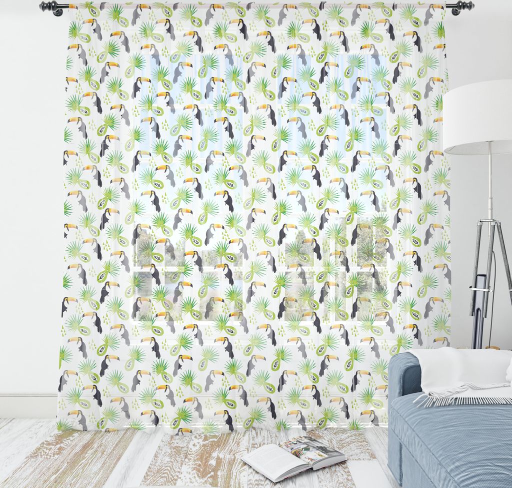 ABAKUHAUS Tropisch Wandteppich, Toucan Vögel mit Palmen exotischen Ländern Laub Dschungel-Tiere, Wohnzimmer Schlafzimmer seidiges Satin Wandtuch,...