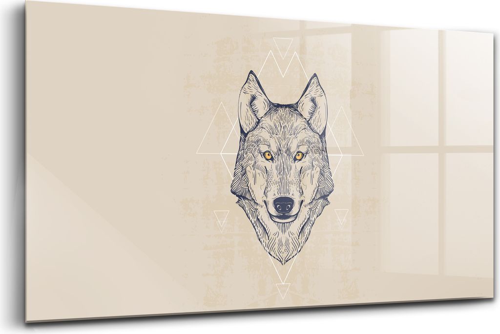 120x60 - Wandmalerei auf Glas- Wanddekoration aus Glas - Wolfskopf