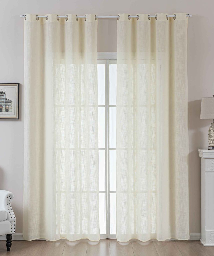2er Set Gardinen Ösen Grobfaser »Seoul« HxB 245x140 cm Creme Ösen Linenlook-Struktur Uni Halbransparent Blickdicht 2024110-2