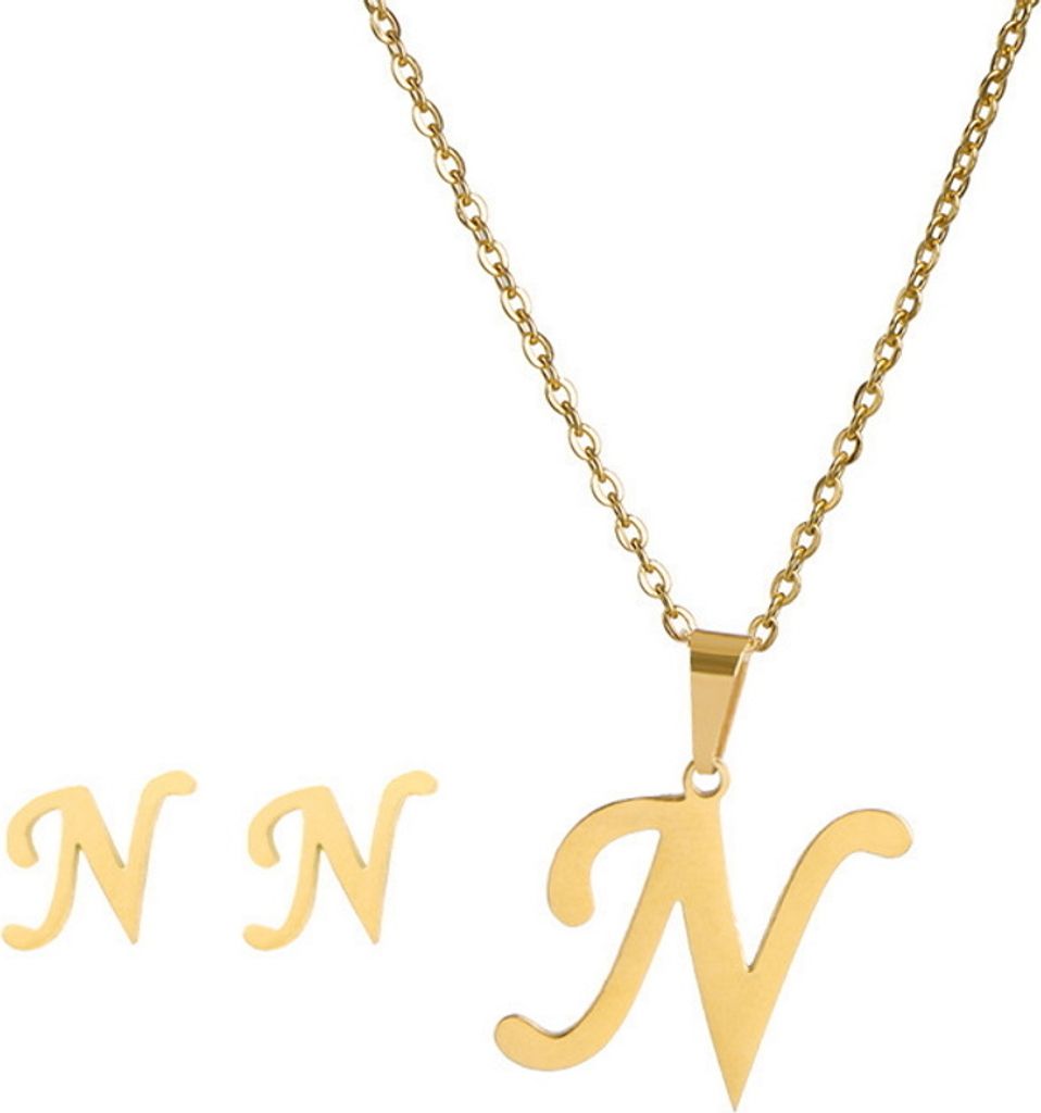 Schmuckset goldfarben Buchstaben aus Edelstahl Damen N