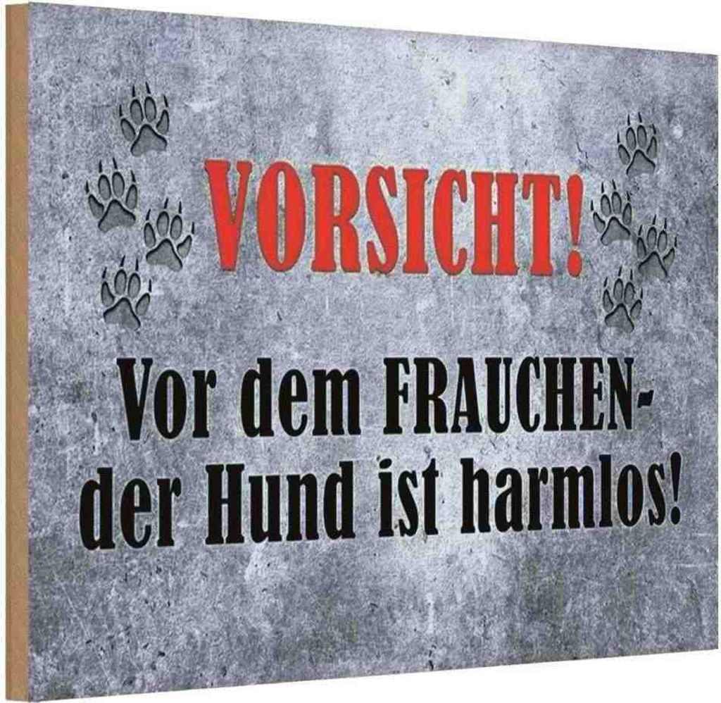 vianmo Holzschild 12x18 cm Vorsicht Frau Hund harmlos Warnschild Hinweisschild