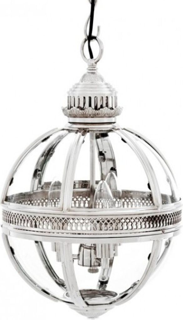 Casa Padrino Barock Hängeleuchte vernickelt Kugel Silber Durchmesser 30 cm, Höhe 50 cm - Barock Schloss Lampe Leuchte Laterne