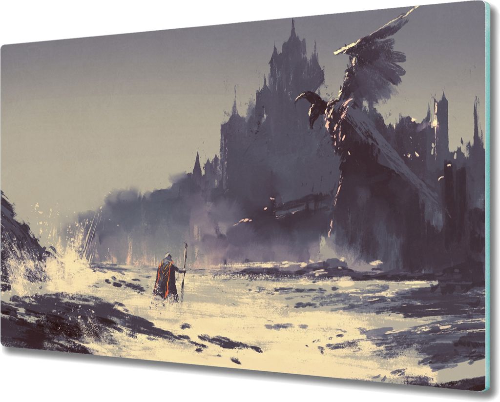 Coloray Herdabdeckplatte 80x52 cm Schneidebrett Kochplattenabdeckung Küchenbrett Hackbrett - Fantasie-Ritterburg