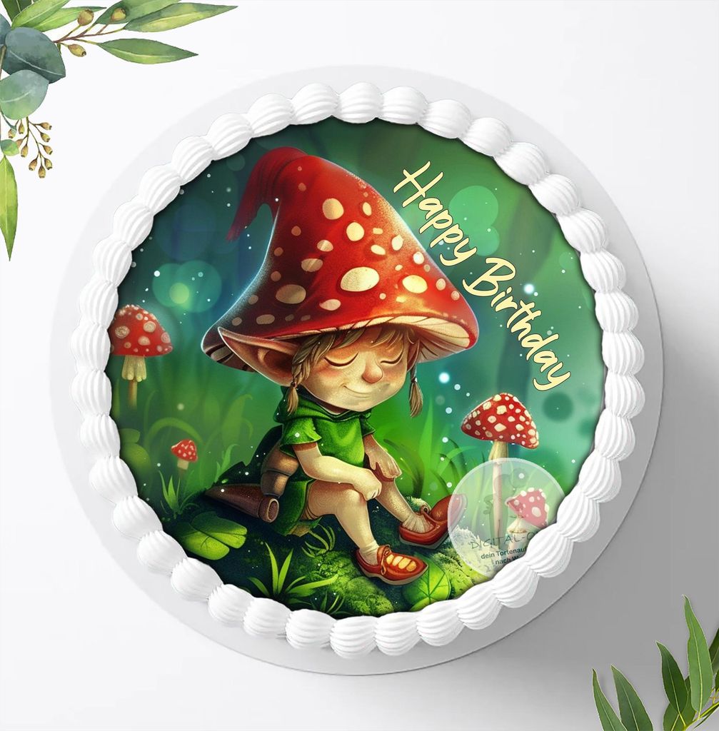 Für die Geburtstags Torte ein Tortenaufleger, Zuckerbild mit dem Motiv: Wichtel, Essbares Foto für Torten, Fondant, Ø 20cm, 1624z