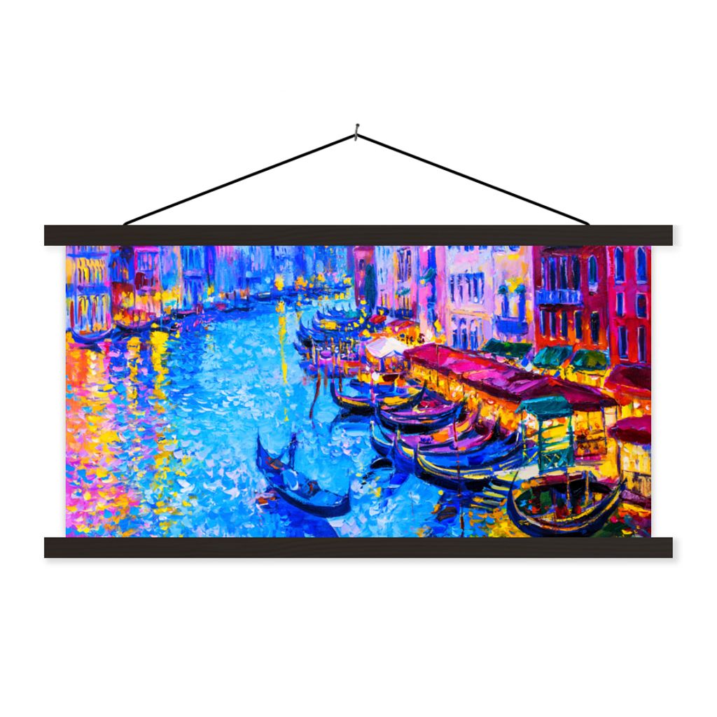 MuchoWow Textilposter Malerei - Italien - Boot - Wasser - Architektur 90x45 cm mit schwarzem Rahmen - Klemmleisten