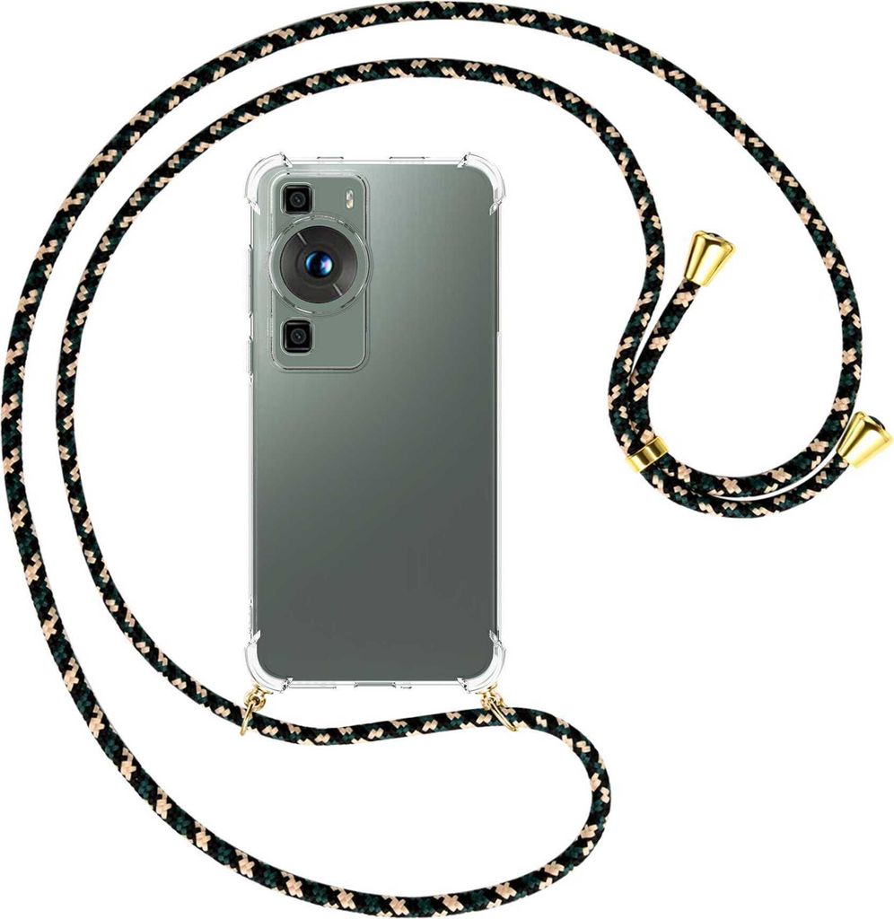 Handykette Backcover-Schutzhülle mit Band (Metall goldfarben) für Huawei P60 / P60 Pro (6.67'') - camouflage