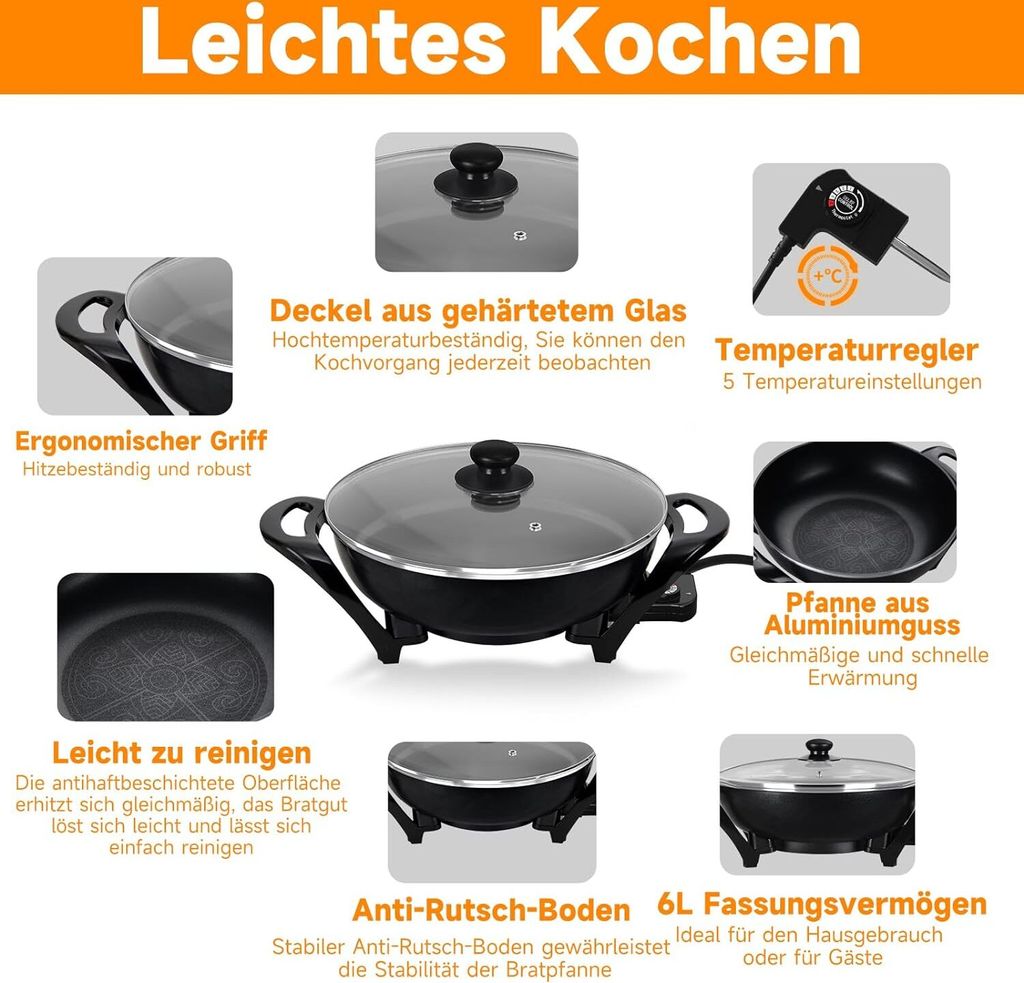 Elektrische pfanne Scheffler Elektropfanne mit deckel, Produktbild 6