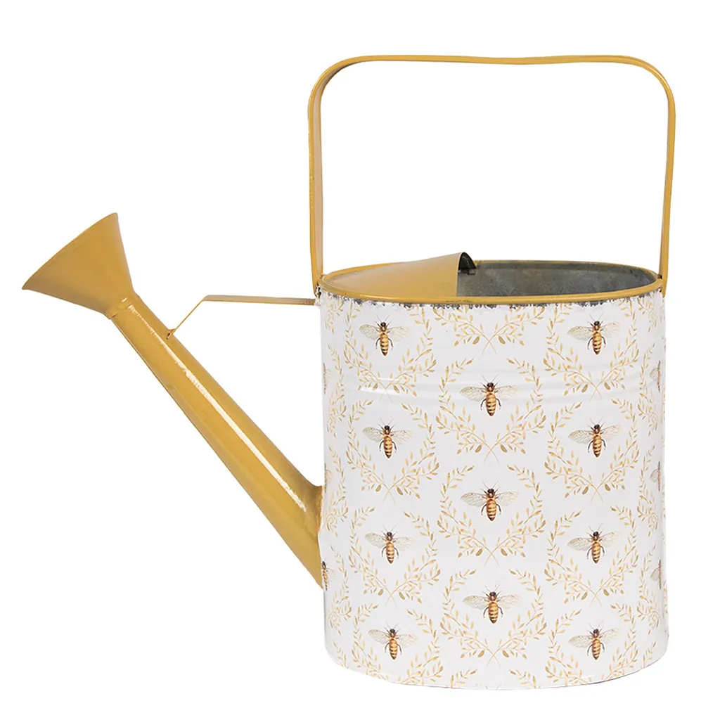 Arrosoir de Décoration Vintage Blanc avec Abeilles en Métal 33x12x32 cm